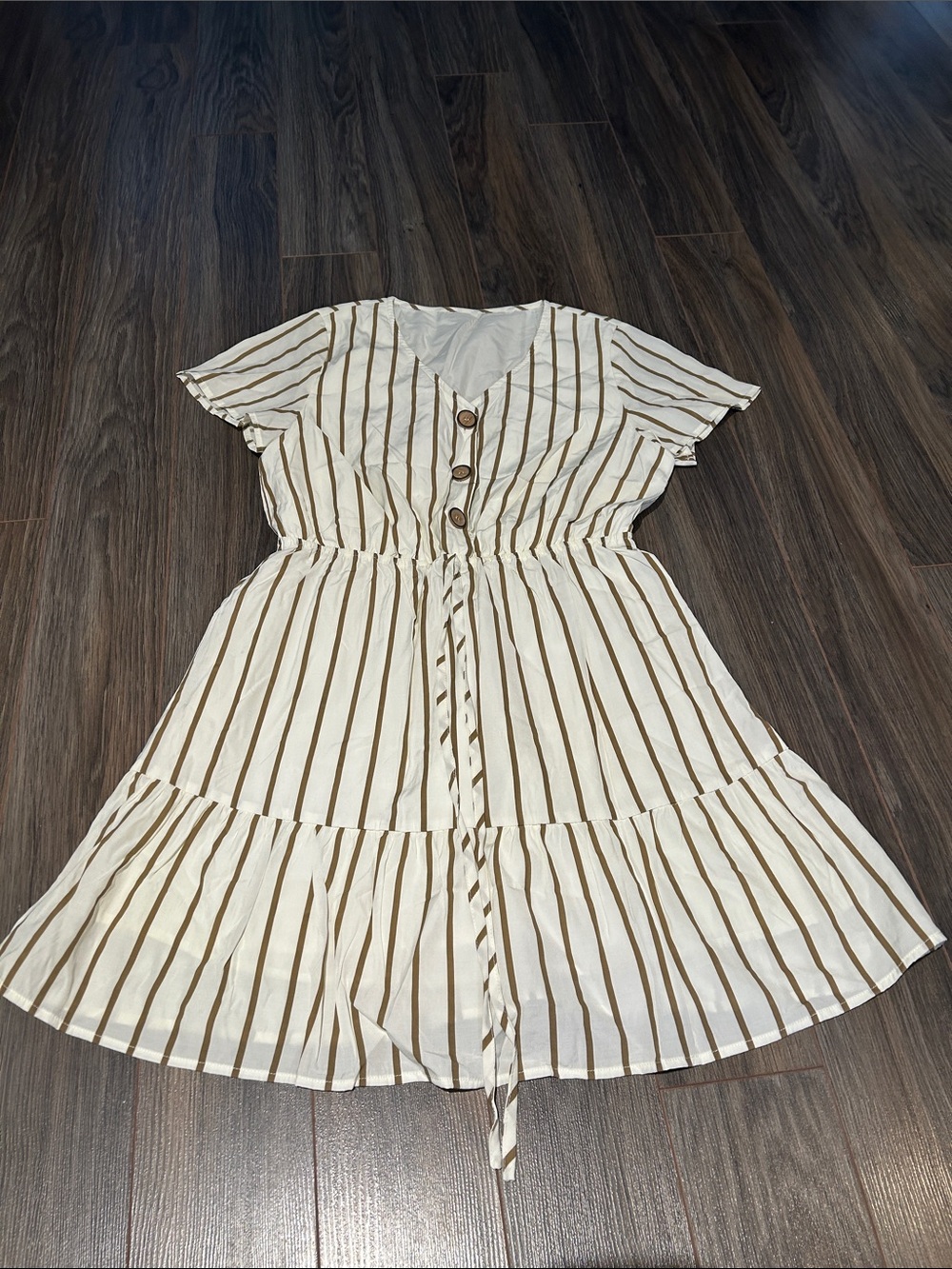 Women’s Striped Button-Front Cream and Brown Dress